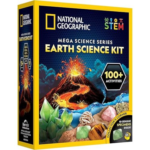 National Geographic Earth Science Kit – 100+ Science Experiments & Activities for Kids, Crystal Growing, Volcano Science Kit, Rock Collection, STEM Project Toy for Boys & Girls (Amazon Exclusive)