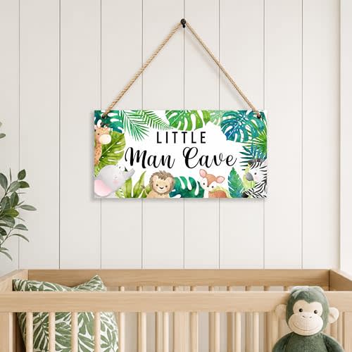 Woodland Nursery Room Decor for Baby Bedroom - Jungle Safari Animal Theme Little Man Cave Sign Wall Decor for Toddler Boy- 6"x12" -A09