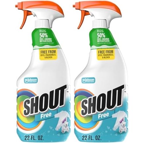 Shout Free Laundry Stain Remover Spray, Active Enzyme Formula is Fragrance, Bleach, and Dye Free, Removes Everyday Stains including Baby Stains - 22oz Spray