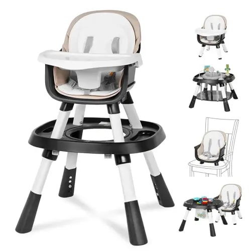 XueMi 15 in 1 Baby High Chair, Convertible HighChair for Babies and Toddlers with Activity Play Center/Infant Dining Booster Seat/Building Block Table, Safety Harness&PU Cushion Feeding Chair (Black)