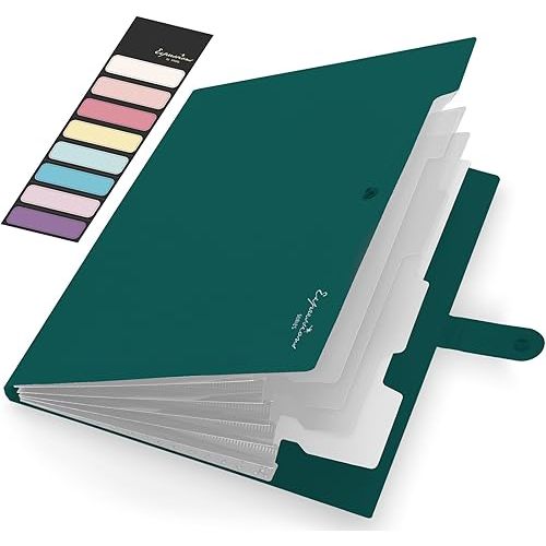 Sooez Accordion File Organizer, Letter Size Expanding File Folder with Labels, 5 Pocket Folders for Document, Portable Paper Bill Receipt Organizer for Home School Office Supplies, A4 Size, Dark Green