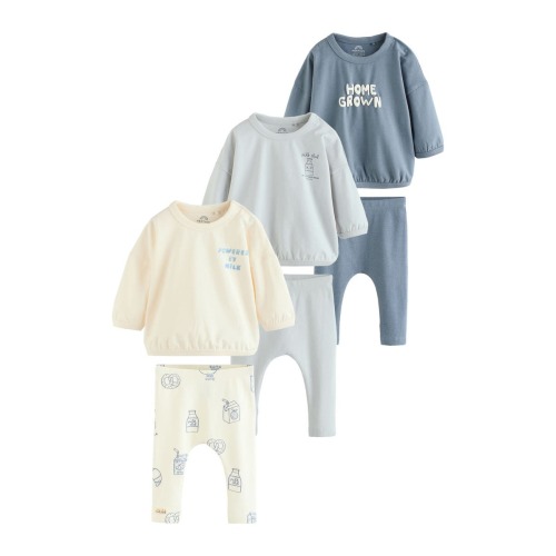 6-Pack Assorted Long Sleeve Cotton T-Shirt & Leggings Set, 6-9M