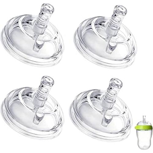 Sippy Straw Nipples for Comotomo Baby Bottles, Transition Straw Sippy Cup 100% Food Grade Silicone Soft Nipple, 8m+, Pack of 4