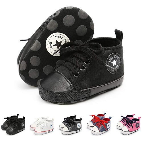 Meckior Baby Girls Boys Canvas Sneakers Soft Sole High-Top Ankle Infant First Walkers Crib Shoes