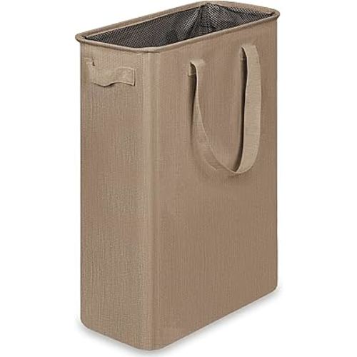 efluky Slim Laundry Basket, Narrow Laundry Hamper with Handles, Collapsible Dirty Clothes Hamper, Tall Laundry Bin for Laundry Room, Dorm and Bedroom, 12.7 Gallons(48L) Flax Brown