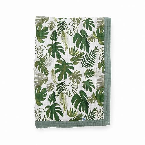 Little Unicorn Newborn Receiving Quilt | Ultra- Soft, Multi-Layered Muslin Fabric | Gift for Newborns & on-The-go (Tropical Leaf)