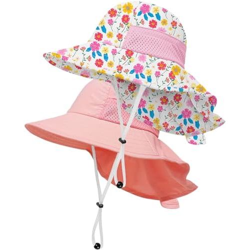 Toddler Baby Sun Hat Kids Summer UPF 50+ for Boys Girls Adjustable Beach Hats with Bucket Wide Brim Age 1-7 Years