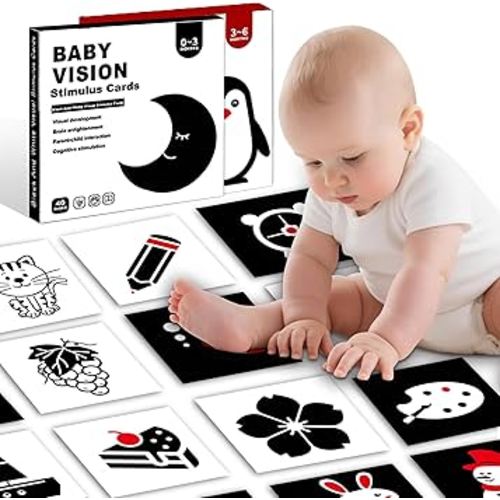 2 Packs in 1, 80 Pages Baby Contrast Cards for Infants 0-6 Month, Baby-Safe Visual Stimulation Black and White Cards for Newborns, Black and White Card for Newborn, Contrast Card for Infants 0-6 Month