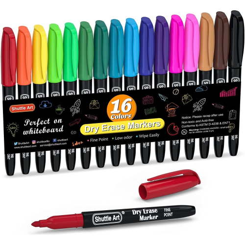 Dry Erase Markers, Shuttle Art 16 Colors Whiteboard Markers,Fine Tip Dry Erase Markers,Perfect For Writing on Whiteboards, Dry-Erase Boards, Mirrors, Calender