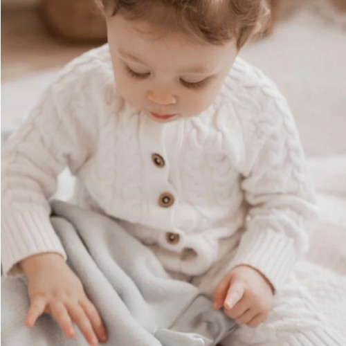Whisper White Horseshoe Cable Knit Baby Jumpsuit