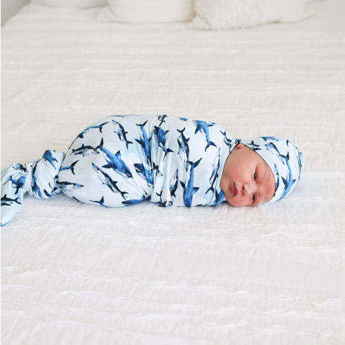 Sharks Swaddle Beanie Set