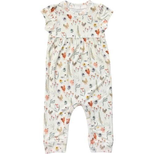 Girl's Short Sleeve Pant Romper Floral Chickens - Babysprouts | Maisonette