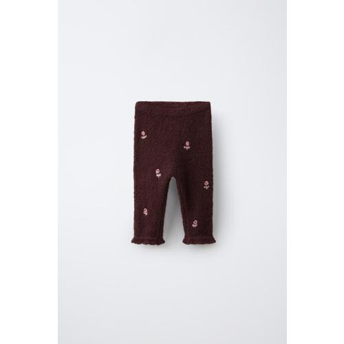 KNIT PANTS WITH RUFFLE AND DOTS - Dark burgundy | ZARA United States