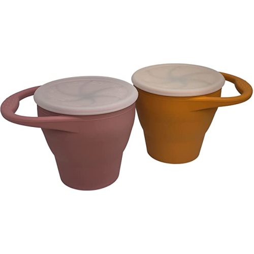 | Snack Attack Silicone Baby Snack Cup | 2 pack | Collapsible Toddler Snack Cup (Honey Ginger and Dusty Rose)