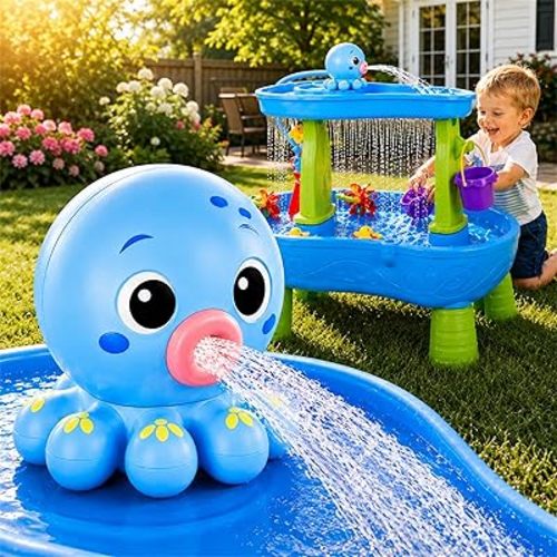 Upgraded Octopus Water Table Pump with Huge Water Output, 3H Non-Stop Fun for Step 2, Rechargeable Water Pump for Water Table, Water Table Accessories for Kids, Toddlers Summer Water Toys (Pump Only）