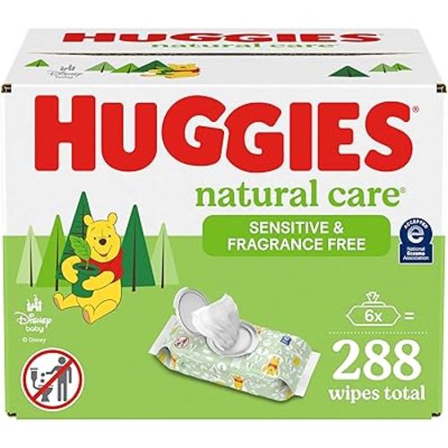 Sensitive Baby Wipes, Huggies Natural Care Baby Diaper Wipes, Unscented, Hypoallergenic, 6 Flip-Top Packs (288 Wipes Total)