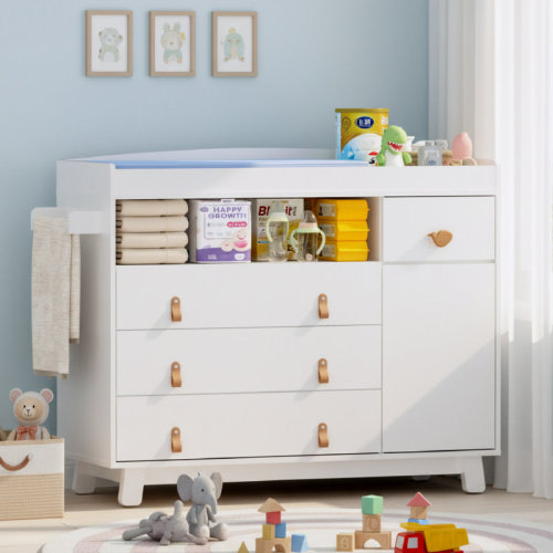 Harriet Bee Baby Dresser With Changing Table Top - 4 Drawer Nursery Organizer Diaper Changing Station With Adjustable Shelves, Safety Rail - 47"Lx17"Wx35"H | Wayfair