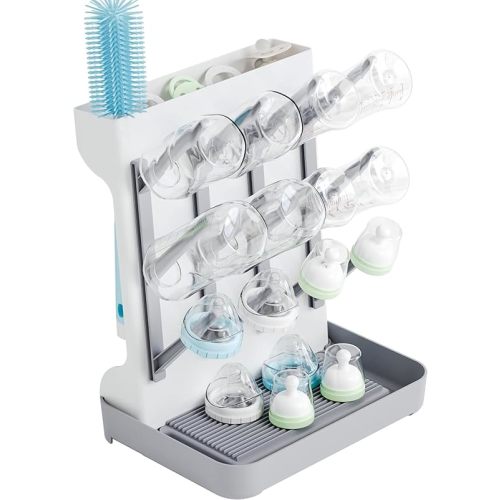 SuoXing Vertical Baby Bottle Drying Rack,Space Saving Countertop Baby Drying Rack for Bottles,Large Baby Bottle Station Stand,Bottle Rack Dryer for Brushes,Pacifiers,Baby Accessories Organizer,Grey
