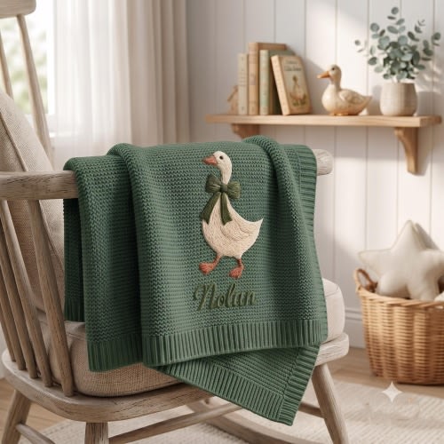 Custom Goose Baby Blanket with Name, Little Goose Baby Shower Announcement Blanket, Baby Girl Gift, Gift for Baby, Keepsake Newborn