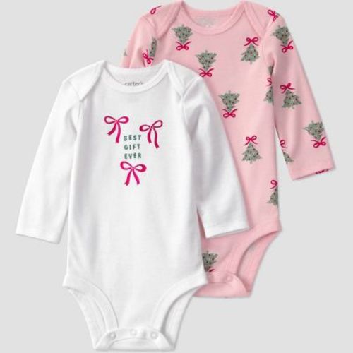 Carter's Just One You® Baby Girls' Christmas 2pk Trees and Bows Bodysuits - White/Pink 9M