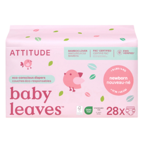 ATTITUDE Baby Leaves Diapers Unscented Newborn Size Size 9lbs