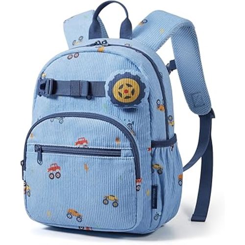 mommore Toddler Backpack for Boys 2-4, Corduroy Kids Backpack for School, 13" H Cute Preschool Kindergarten Daycare School Bag - Truck
