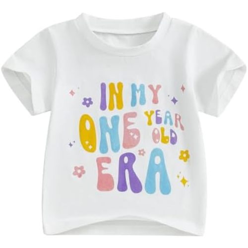 Baby Girls First Birthday Outfit 1st Birthday T-Shirt in My One Year Old Era Short Sleeve Top