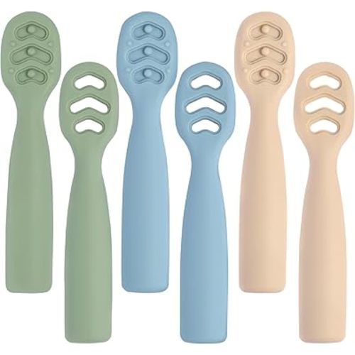 Baby Spoons Self Feeding 6+ Months Set, 6 Pack First Stage Baby Led Weaning Supplies, BPA Free, Toddler Utensils for Soft Tip Silicone Feeding Spoon, Boil and Dishwasher Safe