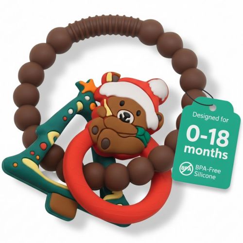 Silicone Christmas Teether Ring Toy for Baby, BPA Free Soothing Teething Relief Toy for Infant & Toddlers 0-18 Months, Perfect Christmas Gift for Baby