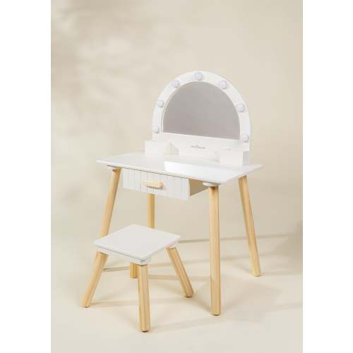 Wooden Play Vanity with Lighted Mirror & Stool