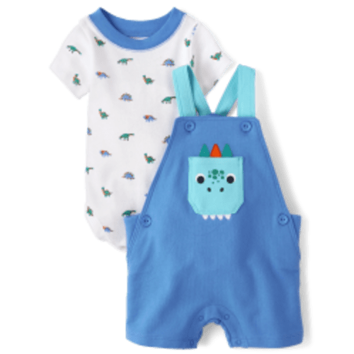 Baby Boys Dino Overalls 2-Piece Playwear Set - Springblue