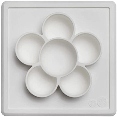 ezpz Mini Play Mat - 100% Silicone Suction Flower Plate with Built-in Placemat for Infants + Toddlers - Crafting + Snacks - Divided Plate - Dishwasher Safe (Cream)