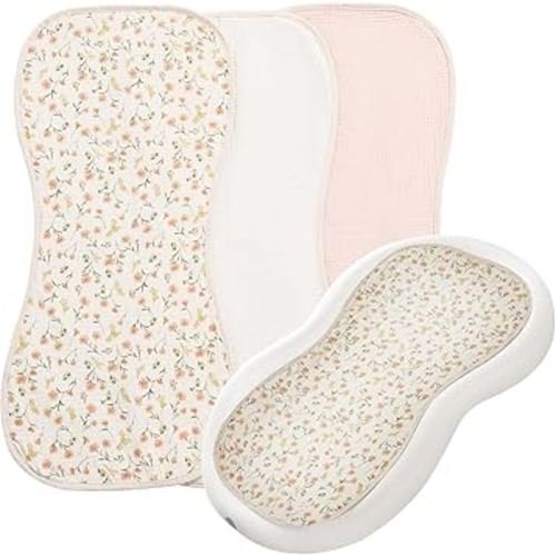 HOMBYS Changing Pad Liner Fits for Changing Pad,Washable Baby Changing Pad Cover Waterproof,100% Cotton Muslin Changing Table Pad,3 Pack,Cream White,Pink,Floral