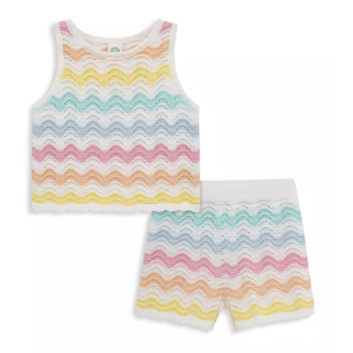 Girls' Wavy Pointelle Top & Shorts Set - Baby