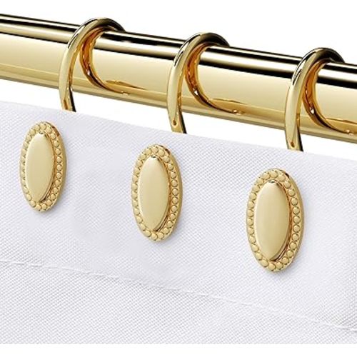 Gold Shower Curtain Hooks, Set of 12, Rust Resistant, Heavy Duty, Decorative Acrylic Shower Curtain Rings