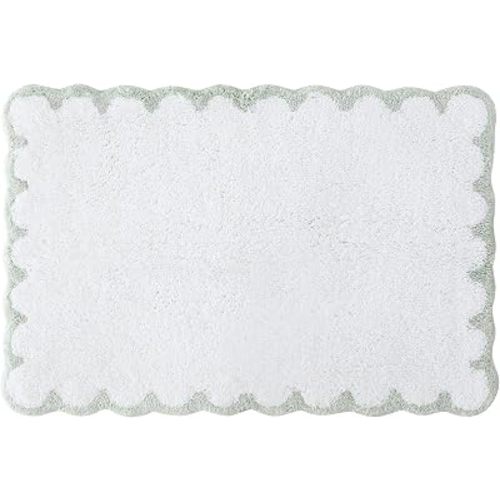 Peri Home Scalloped Bath Rug 20" x 30" White with Sage 1-Piece