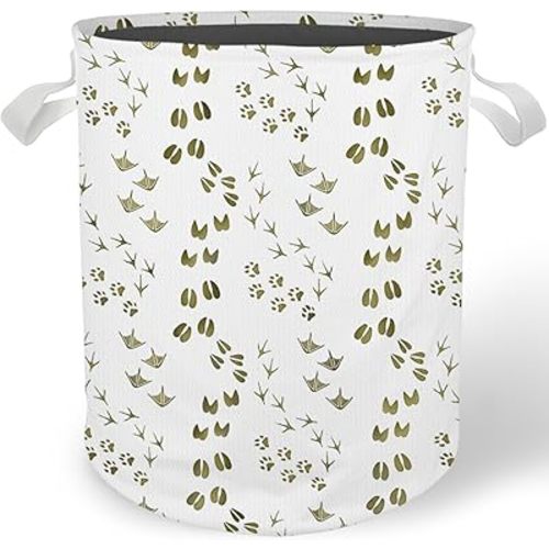 Animal Footprints Nursery Laundry Basket, Forest Animal Track Laundry Basket Hamper Waterproof Collapsible Clothes Toys Storage Bin for Bedroom Bathroom Kids Room, Toybox for Boys Girls