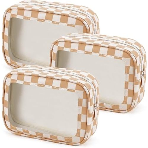 YOPCDJ 3PCS Clear Toiletry Bag, TSA Approved Travel Makeup Pouch with Zipper for Cosmetics and Toiletries, Diaper Bag Organizer Pouch Set, Women's Purse Organizer and Clear Car Bag