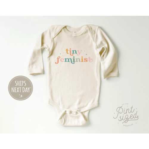 Tiny Feminist Baby Onesie® - Colorful Retro Activism Bodysuit - Natural Baby Onesie®