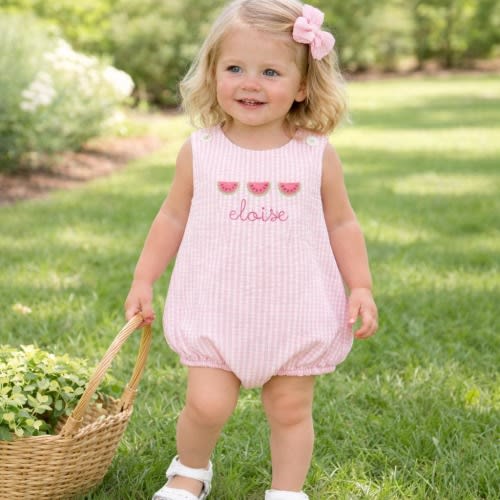 Seersucker Watermelon Monogrammed Bubble