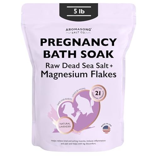 Aromasong Dead Sea Pregnancy Bath Soak 5 LB - Natural Lavender Pure Magnesium Flakes & Minerals - Pregnancy, Postpartum Muscle Ache & Leg Discomfort - Better Absorbs Than Epsom (Packaging May Vary)
