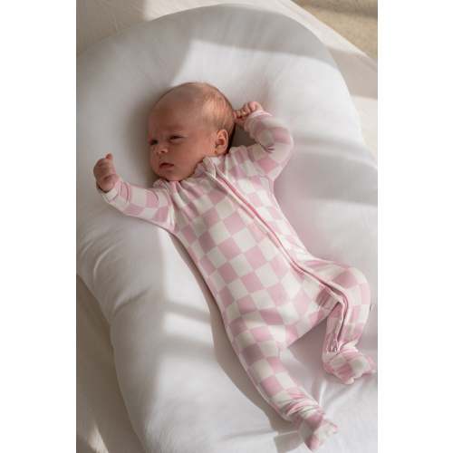 Bamboo Zip Onesie - Pink Checkers