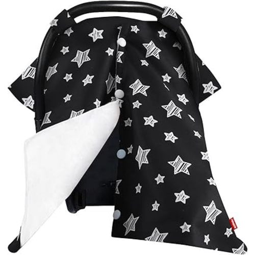 Baby Car Seat Cover for Babies, Opening Black Star Minky Carseat Canopy for Boys Girls, Multiuse Cover for Infant Carseat/Baby Carrier/Stroller/Nursing Breastfeeding/Newborn Shower Gift