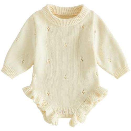 Mubineo Baby Girl Fall Winter Clothes Basic Plain Cute Sweater Romper Outfit Pullover Ruffle Long Sleeve Newborn Outfits