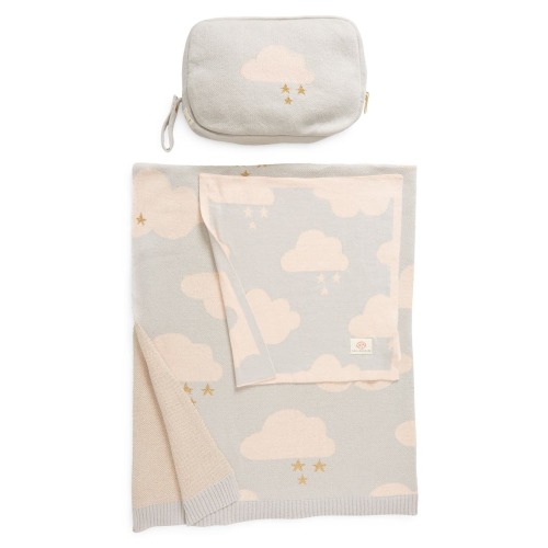 Dreamy Clouds Organic Cotton Baby Blanket & Travel Pouch Set