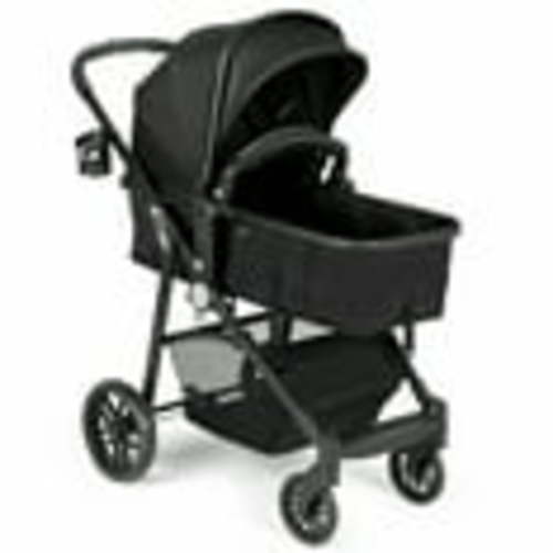 Costway Foldable Single-Sit Toddler Stroller 2-in-1, Newborn to 36 Months, Travel Buggy Pushchair, Black