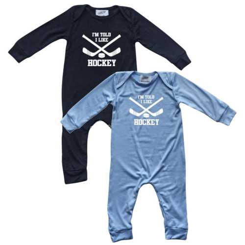 I'm Told I Like® Hockey Long Sleeve Silky Baby Romper for Boys and Girls- Gender Neutral, Baby Shower, newborn gift, first outfit, sports