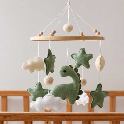 Felt Dinosaur Baby Mobile: Handmade Nursery Decor, Woodland Theme