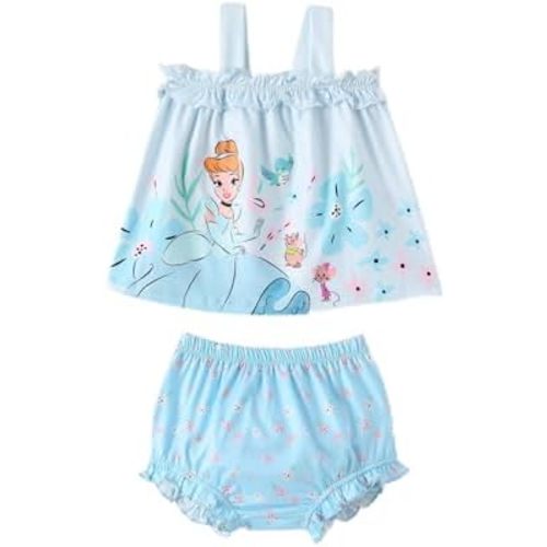 Disney Princess Baby Girl Clothes: Floral Sleeveless Ruffle Tunic Top & Bloomer Diaper Cover Set Newborn Summer Outfits