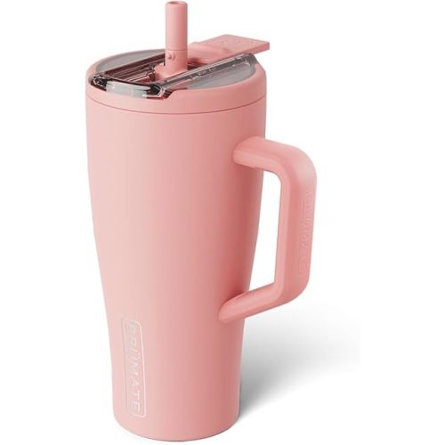 BrüMate Era Flip 30oz Tumbler with 100% Leakproof Covered Straw Lid | Hygienic Covered Straw | Insulated Stainless Steel Water Bottle with Handle | Cup Holder Friendly | BPA-Free (Guava)